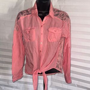 American Dream Women's Peach Long Sleeve Open Lace Back Blouse Size XS